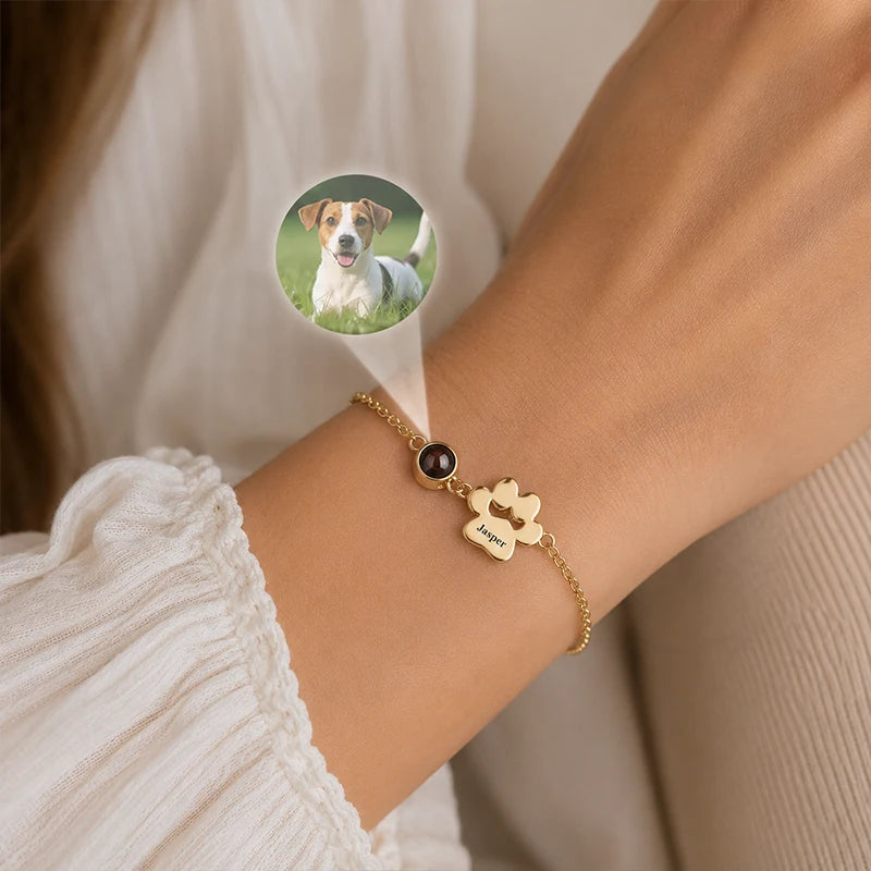 Bracelet Photo Projection et Prénom Patte de Chien Femme