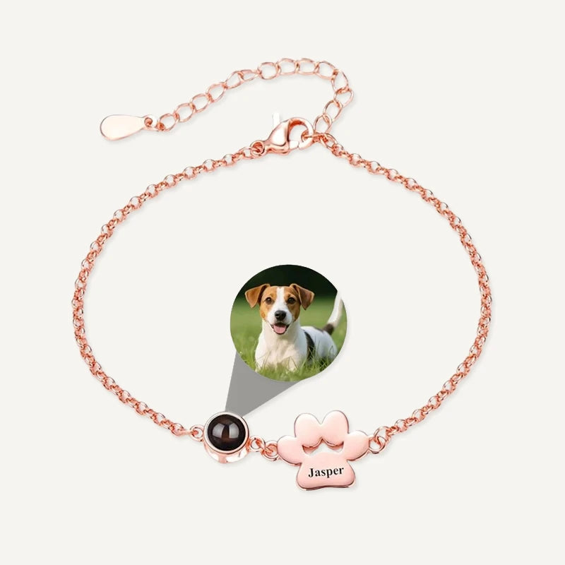 Bracelet Photo Projection et Prénom Patte de Chien Or Rose