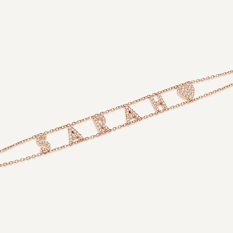 Bracelet Prénom Personnalisé avec Strass Or Rose