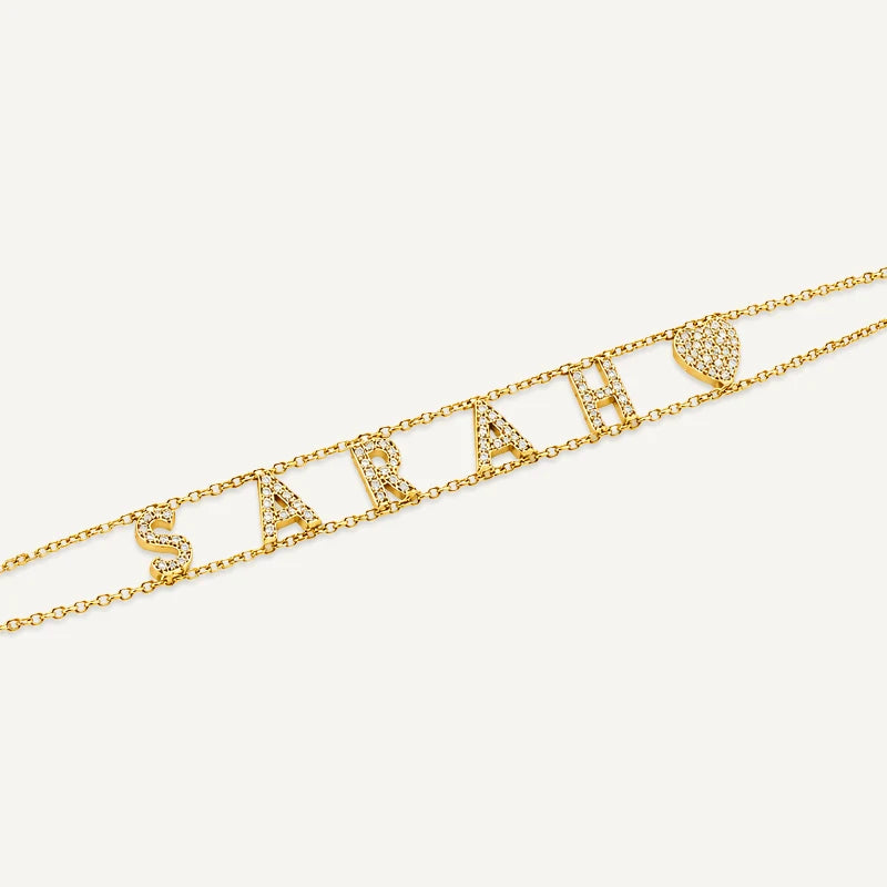 Bracelet Prénom Personnalisé avec Strass Or