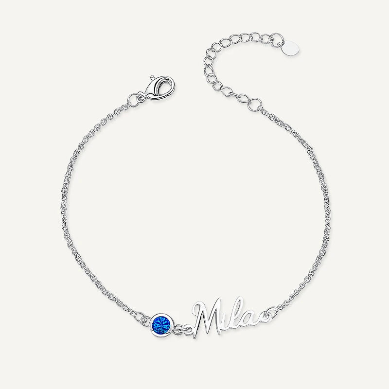 Bracelet Prénom avec Pierre de Naissance Argent