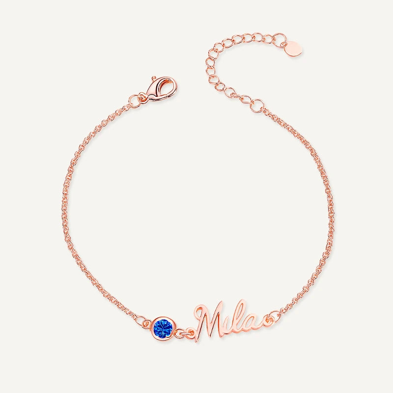 Bracelet Prénom avec Pierre de Naissance Or Rose