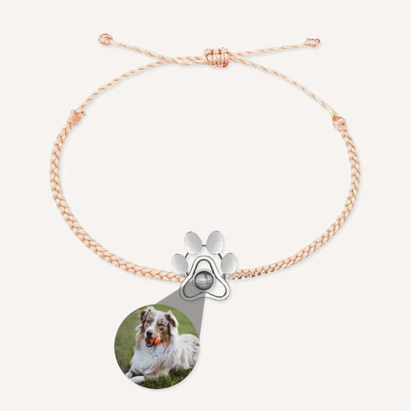 Bracelet Tressé Patte de Chien avec Projection Photo Beige