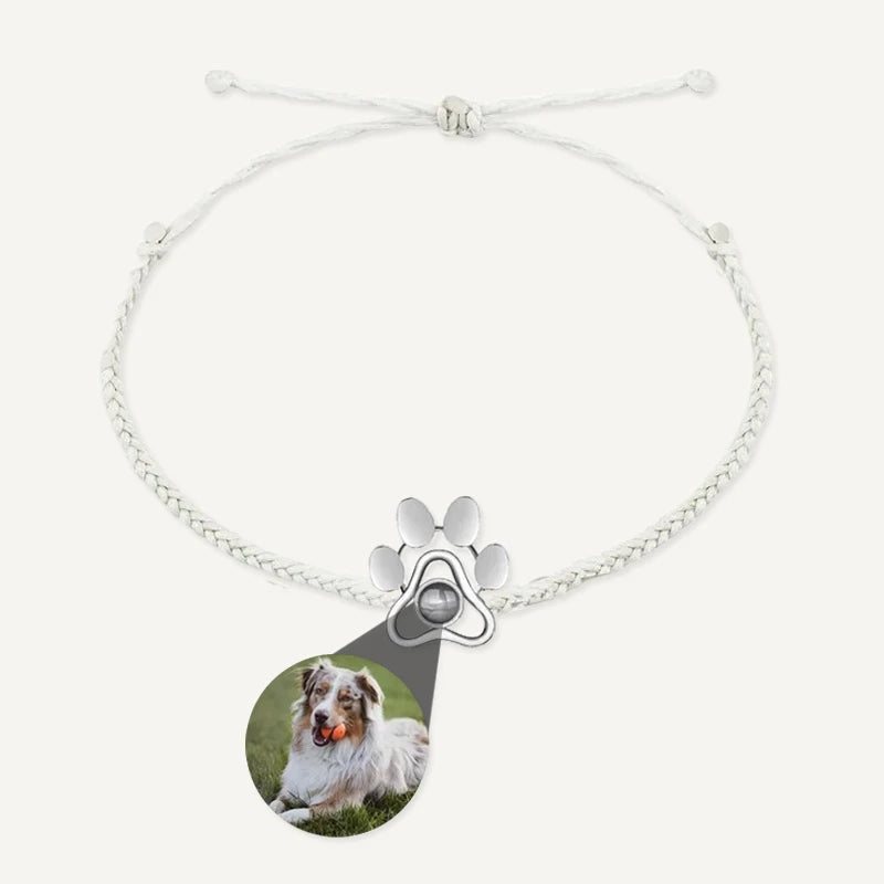 Bracelet Tressé Patte de Chien avec Projection Photo Blanc