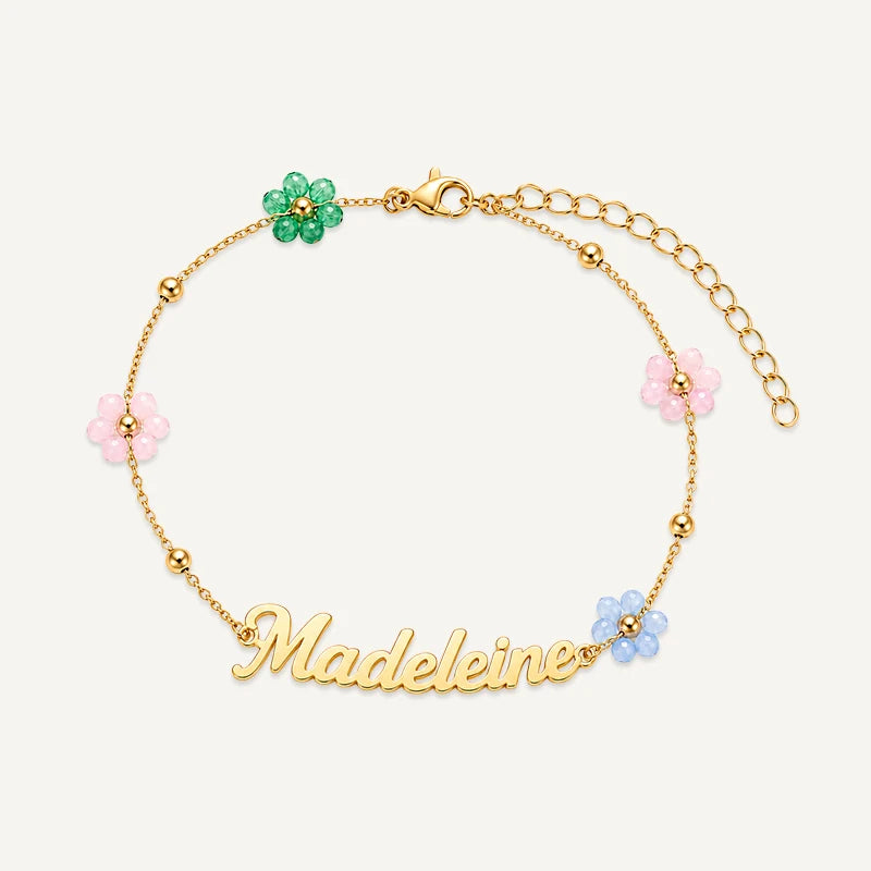 Bracelet Prénom Enfant à Fleurs Colorées