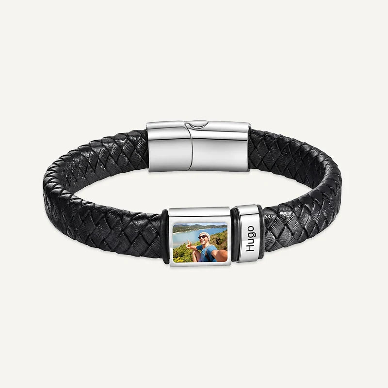 Bracelet Homme Photo avec Prénoms Gravés Argent 1 Prénom