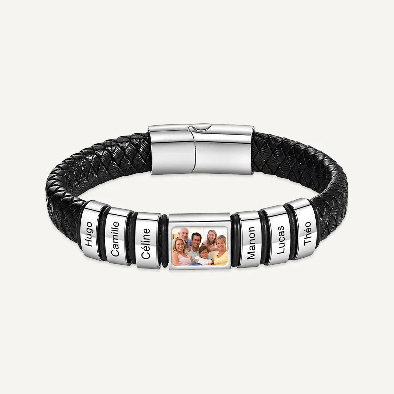 Bracelet Homme Photo avec Prénoms Gravés Argent 6 Prénoms