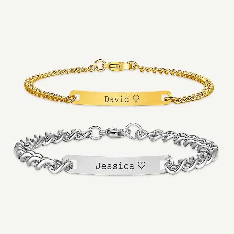 Bracelets Personnalisés pour Couple avec Coffret Rose Éternelle Or et Argemt