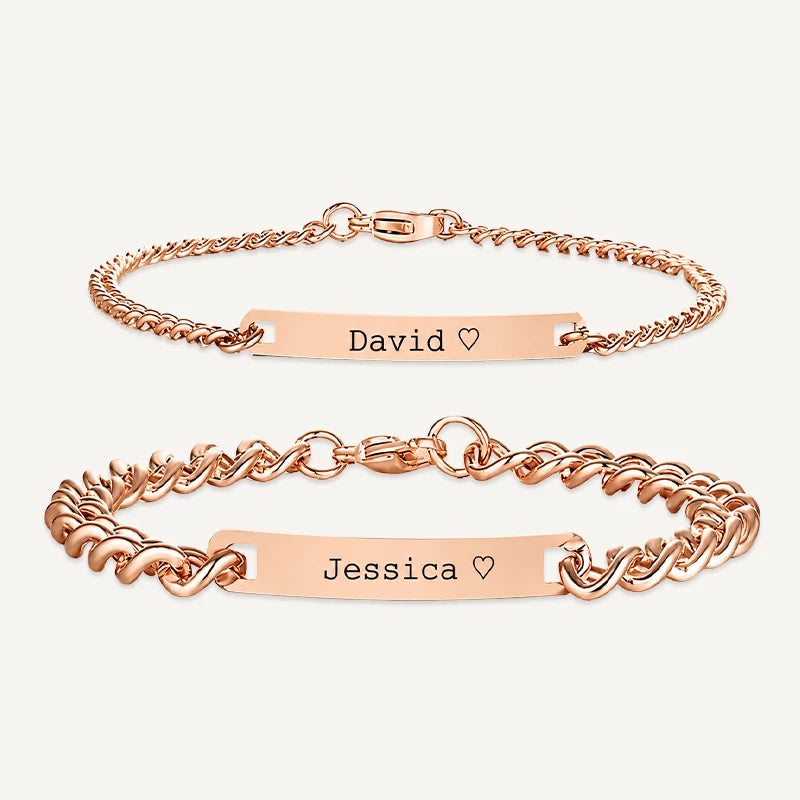 Bracelets Personnalisés pour Couple avec Coffret Rose Éternelle Or Rose