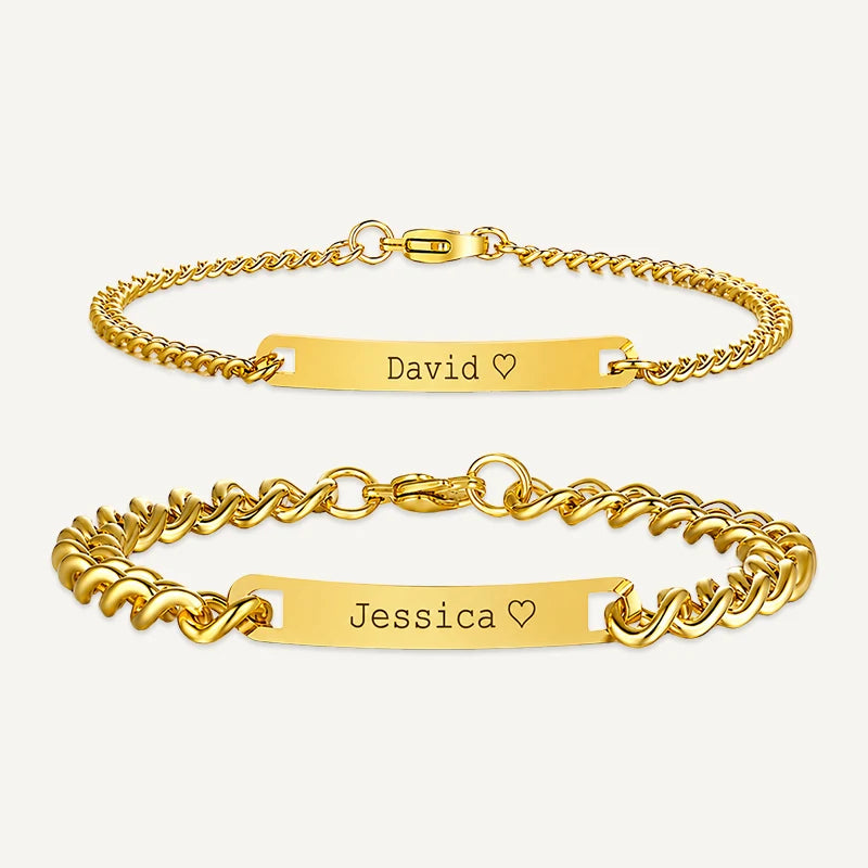 Bracelets Personnalisés pour Couple avec Coffret Rose Éternelle Or