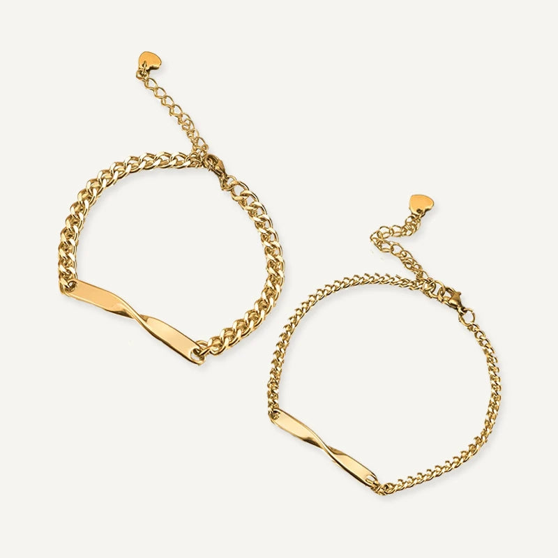 Bracelets Couple Personnalisés Prénoms et Date Or