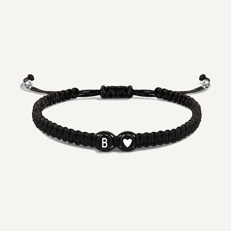 Bracelets Tressés Noirs pour Couple avec Initiales Coeur
