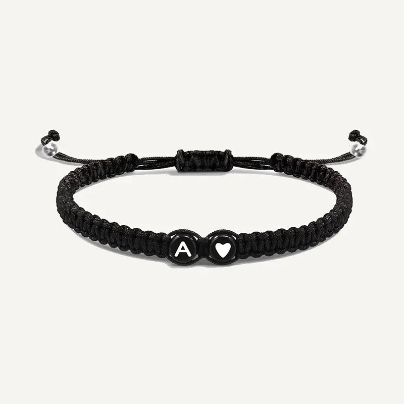 Bracelets Tressés Noirs pour Couple avec Initiales Gravé