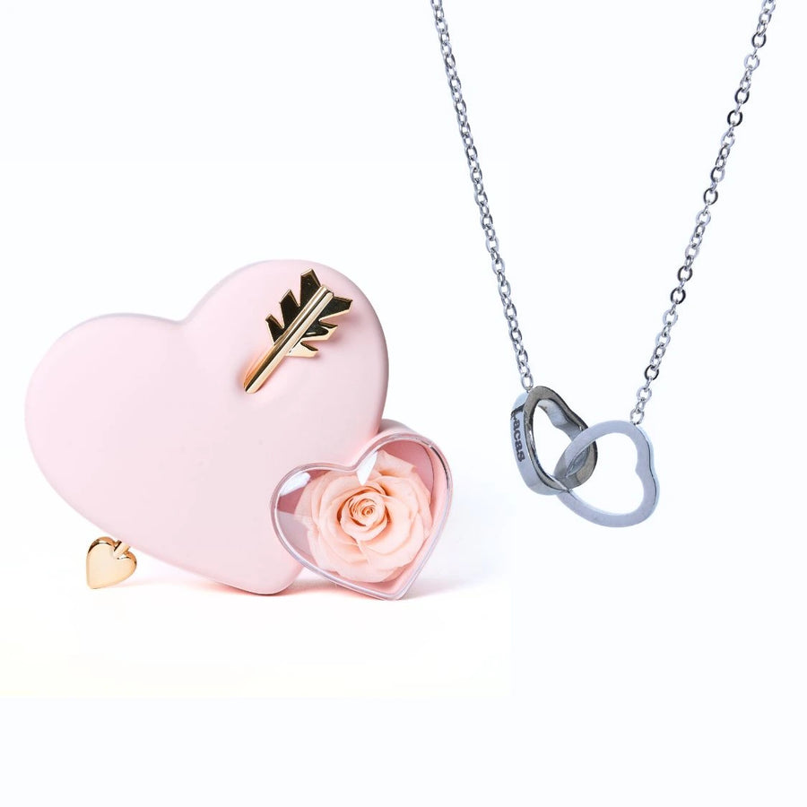 Cœur Rose Éternelle et Collier Personnalisé Rose Argent