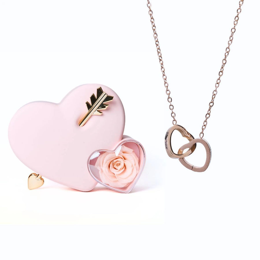 Cœur Rose Éternelle et Collier Personnalisé Rose Or Rose