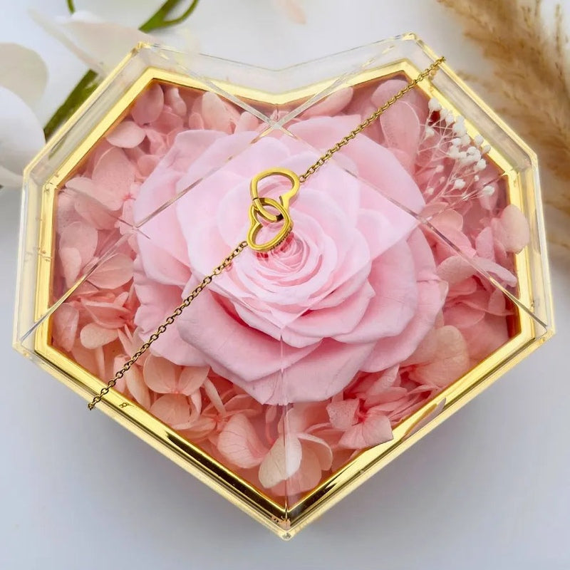 Coffret Cœur Rose Éternelle et Collier Personnalisé Gravé