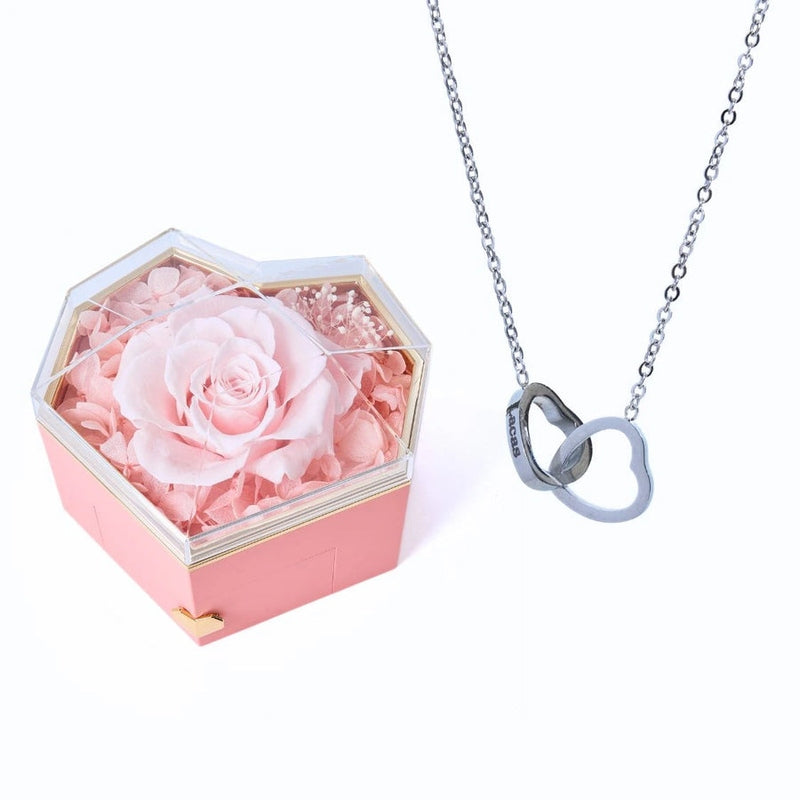 Coffret Cœur Rose Éternelle et Collier Personnalisé Rose Argent