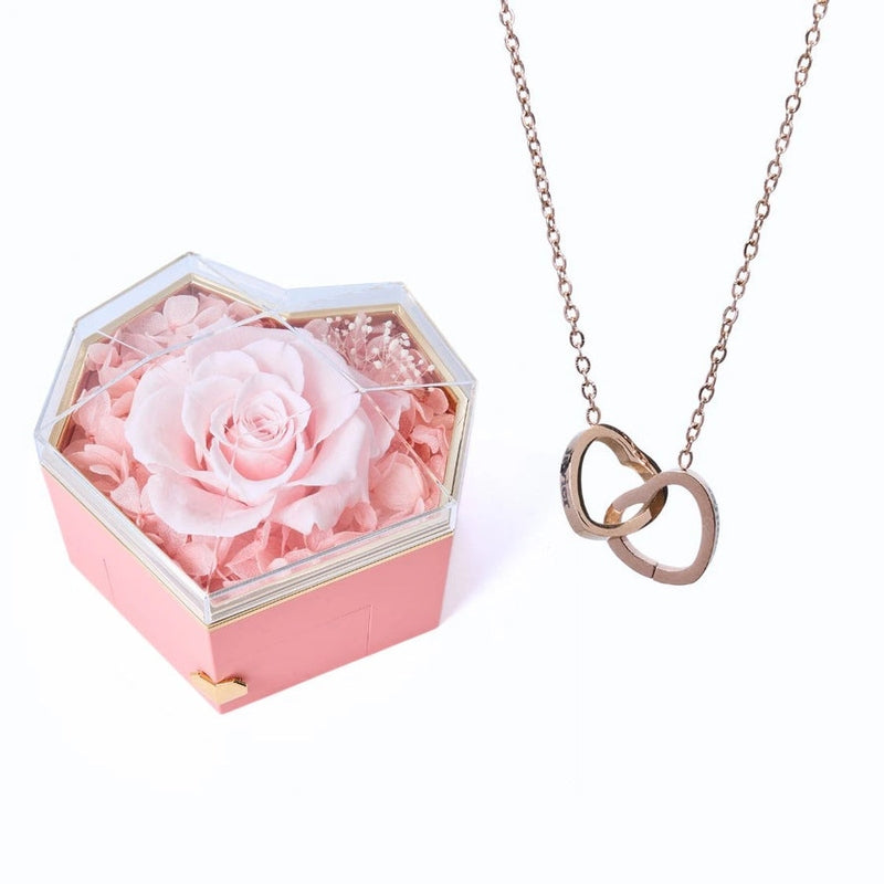 Coffret Cœur Rose Éternelle et Collier Personnalisé Rose Or Rose