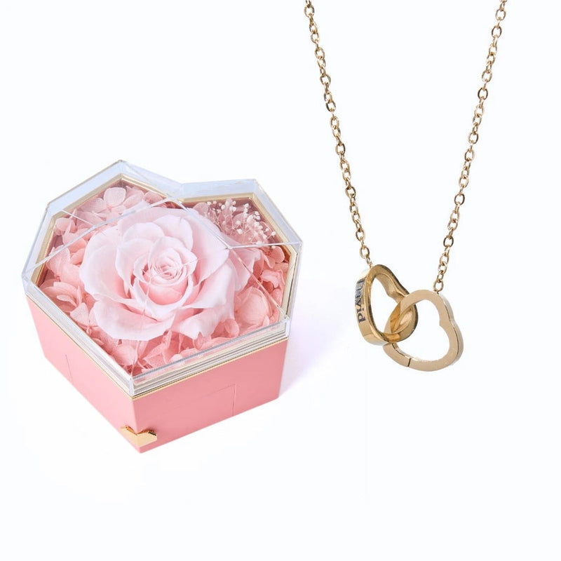 Coffret Cœur Rose Éternelle et Collier Personnalisé Rose Or