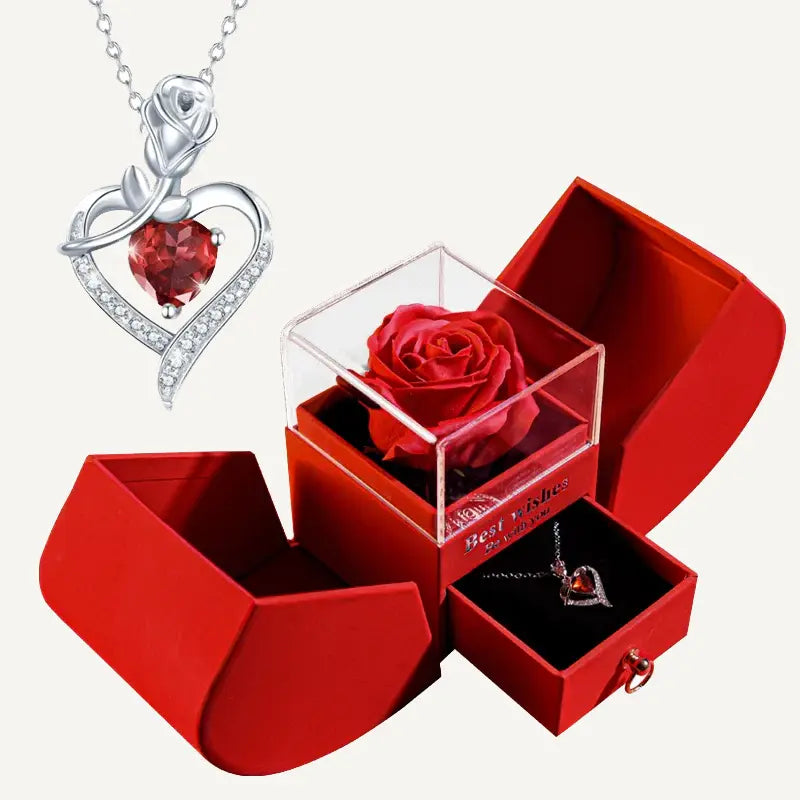 Coffret Rose Éternelle Avec Bijoux