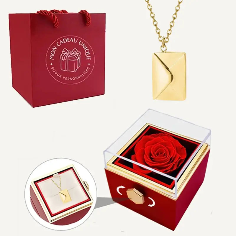 Coffret Rose Éternelle avec Collier Lettre Personnalisée