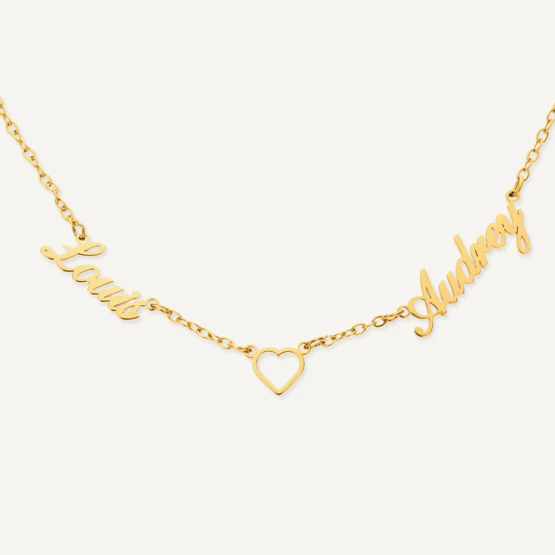 Collier 2 Prénoms Personnalisés avec Cœur Or