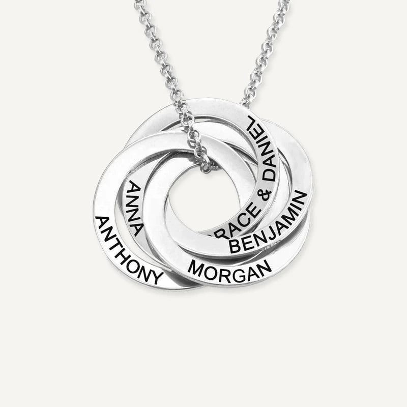 Collier 4 Anneaux Russes Prénoms Personnalisés Argent