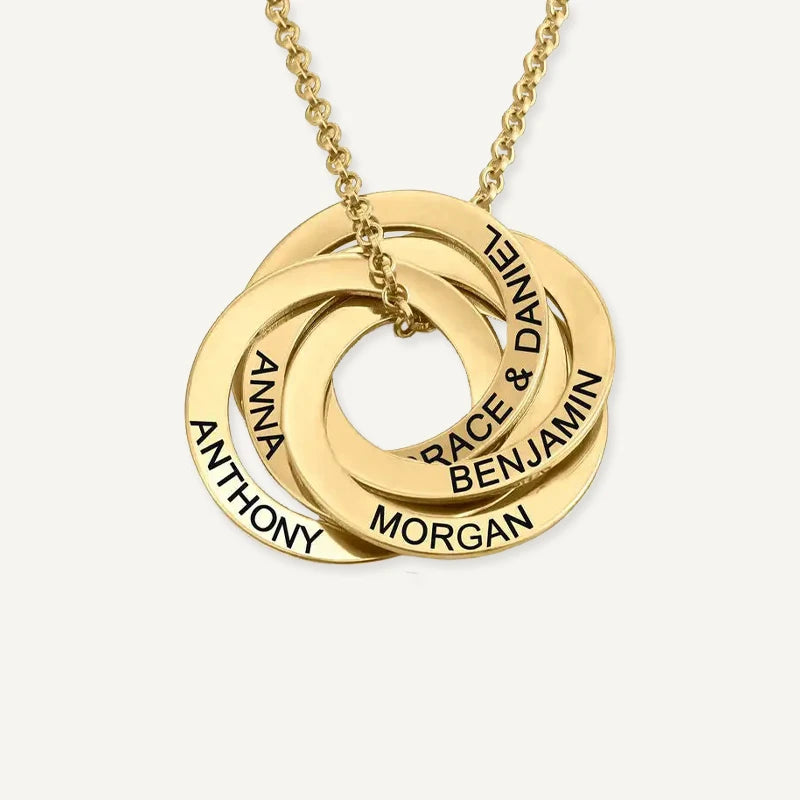 Collier 4 Anneaux Russes Prénoms Personnalisés Or