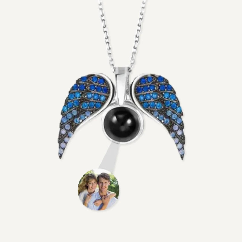 Collier Ailes d'Ange avec Projection Photo Bleu