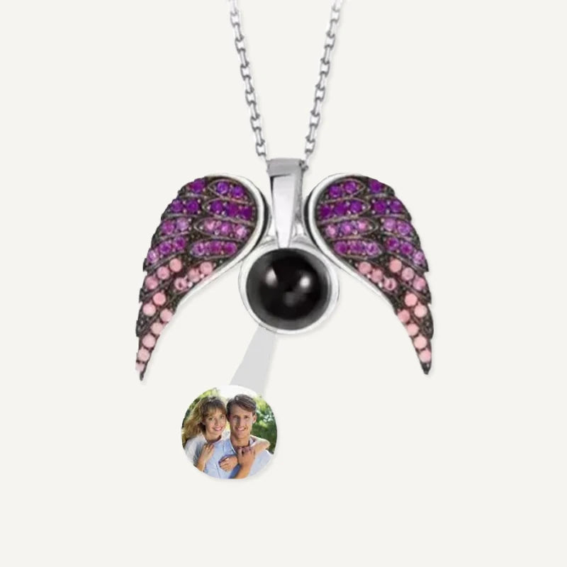 Collier Ailes d'Ange avec Projection Photo Violet