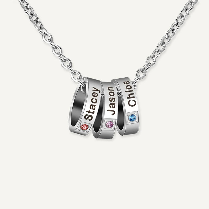 Collier Anneau Prénom avec Pierre de Naissance Argent