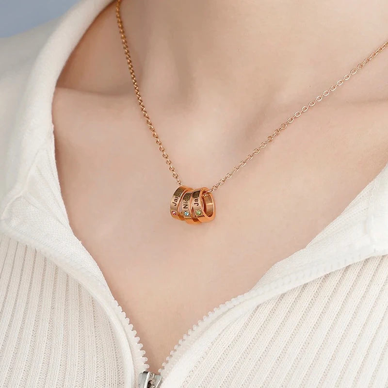 Collier Anneau Prénom avec Pierre de Naissance Femme