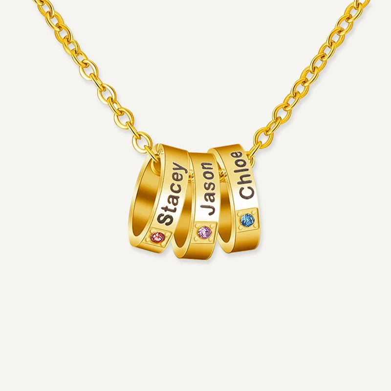 Collier Anneau Prénom avec Pierre de Naissance Or