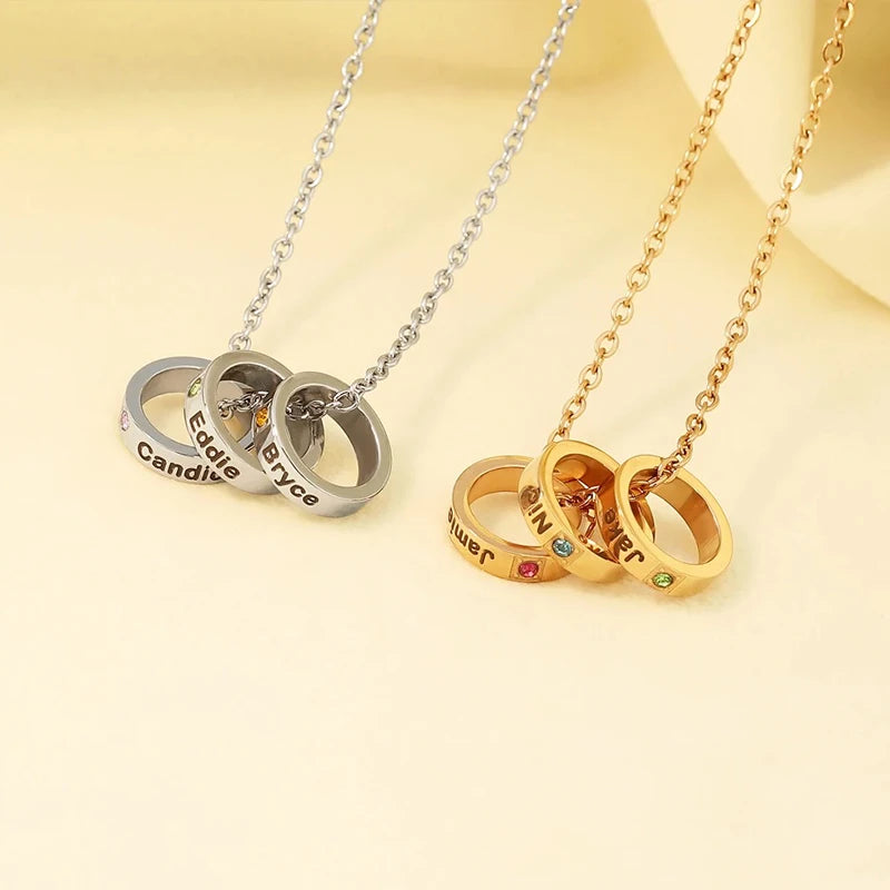 Collier Anneau Prénom avec Pierre de Naissance