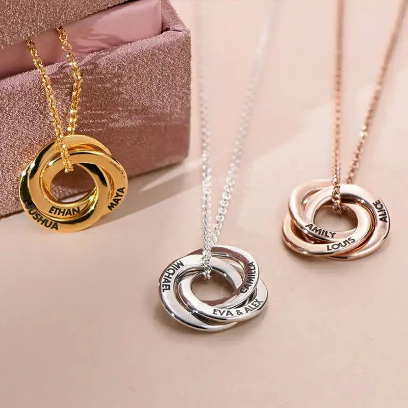 Collier 3 Anneaux Russes Prénoms Personnalisés
