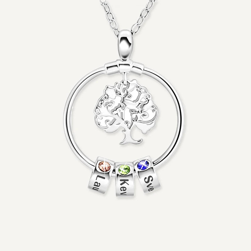 Collier Arbre de Vie Prénom avec Pierre de Naissance Argent