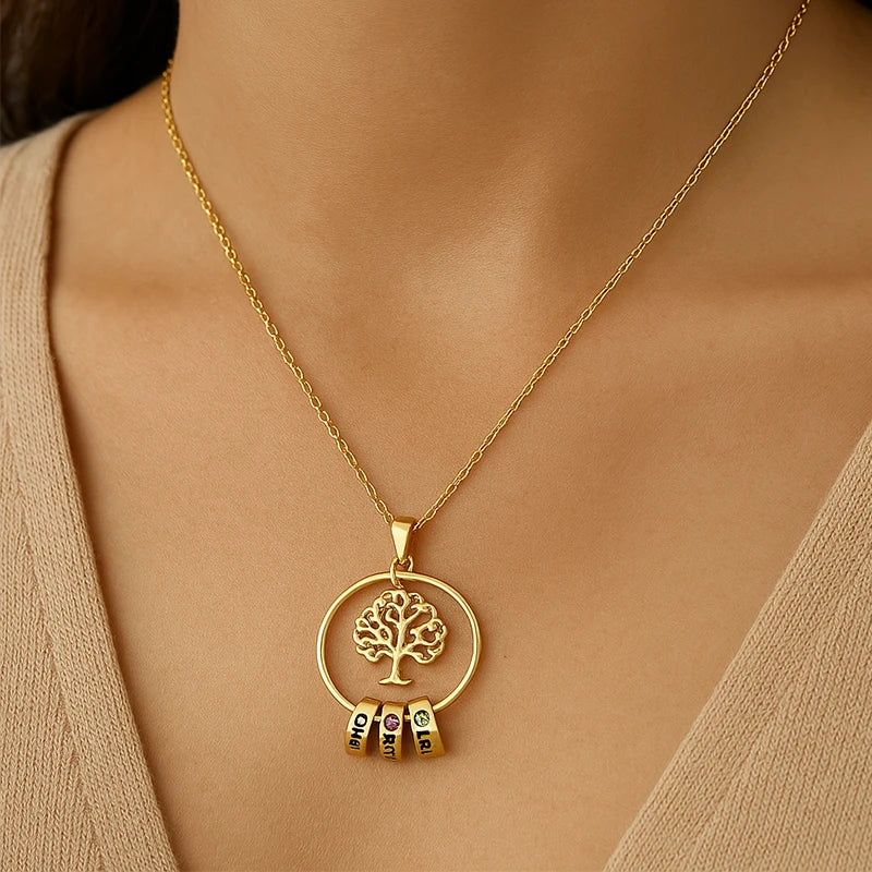 Collier Arbre de Vie Prénom avec Pierre de Naissance Femme