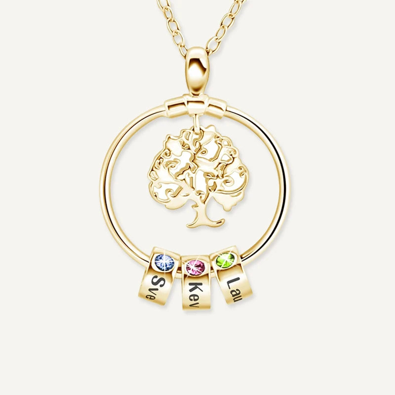 Collier Arbre de Vie Prénom avec Pierre de Naissance Or