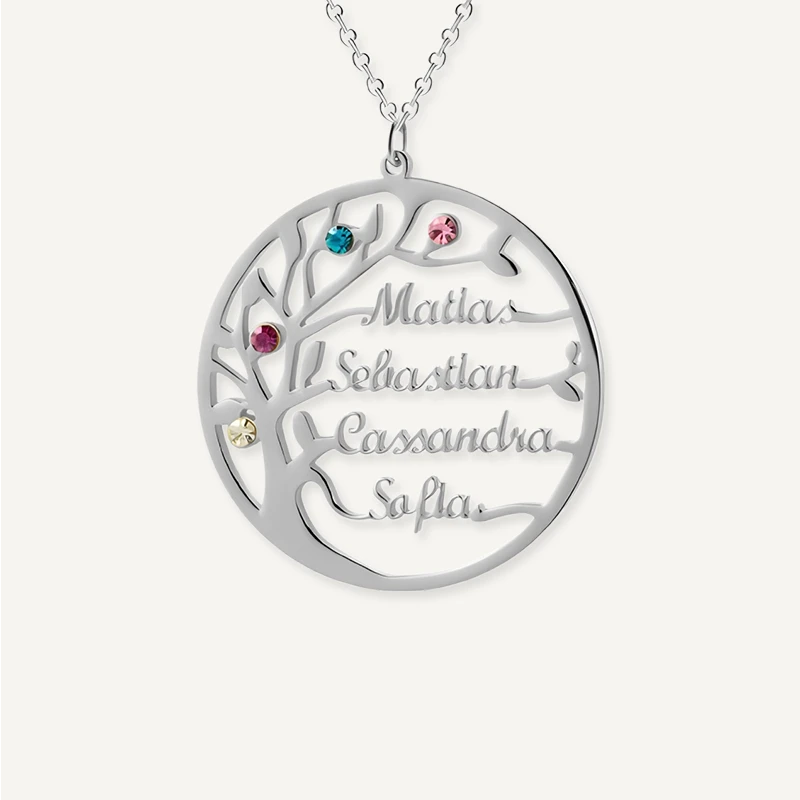 Collier Arbre de Vie avec Pierres de Naissances Argent