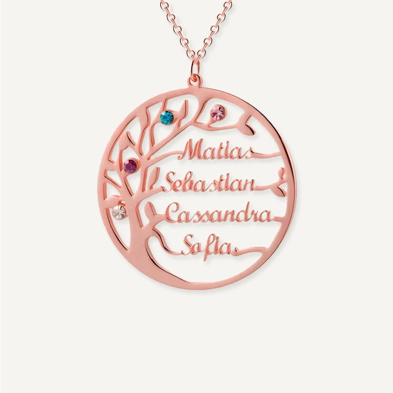 Collier Arbre de Vie avec Pierres de Naissances Or Rose