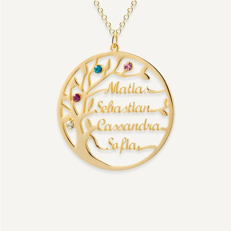 Collier Arbre de Vie avec Pierres de Naissances Or