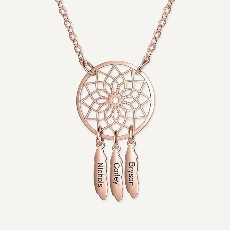 Collier Attrape-Rêves Prénoms Gravés Or Rose