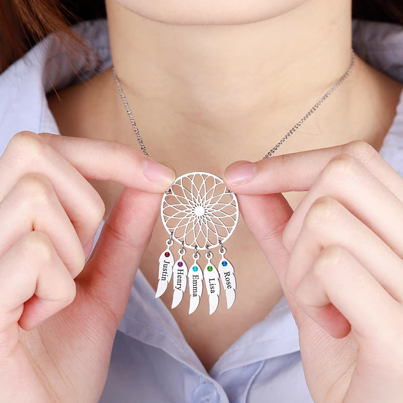 Collier Attrape-Rêves avec Prénoms et Pierres de Naissances Femme
