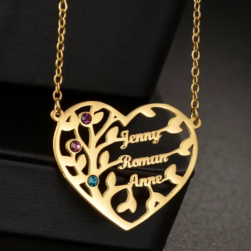 Collier Cœur Arbre de Vie avec Pierres de Naissances