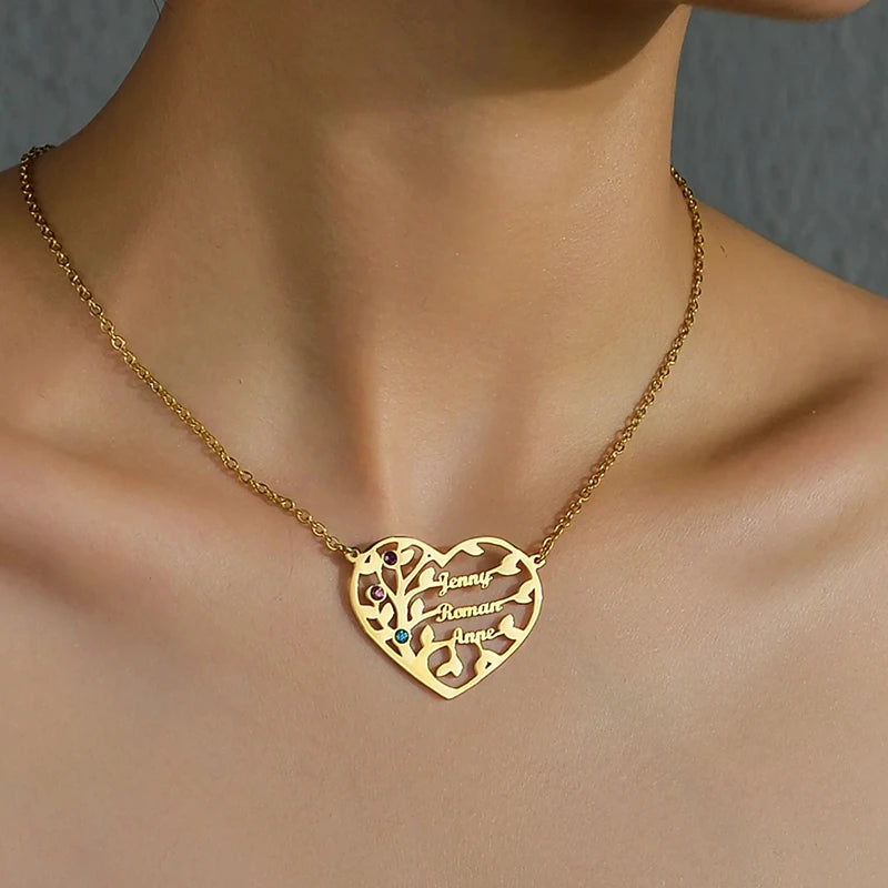 Collier Cœur Arbre de Vie avec Pierres de Naissances Femme