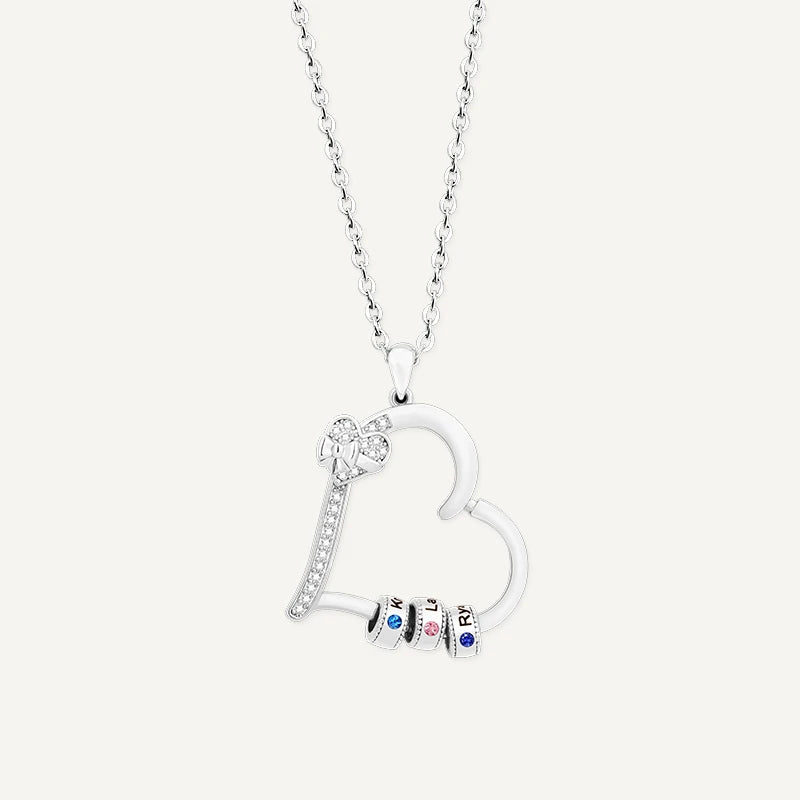 Collier Cœur Charm avec Prénoms et Pierres de Naissance Argent