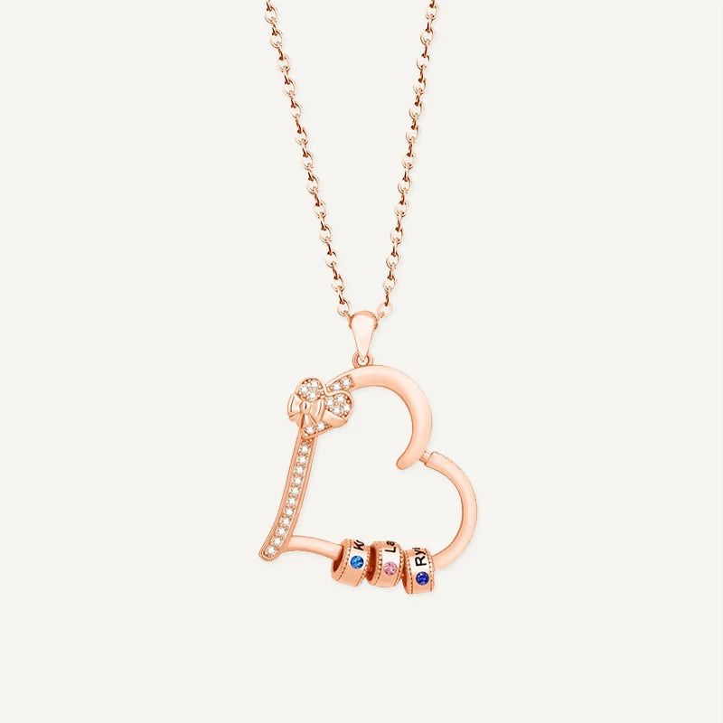 Collier Cœur Charm avec Prénoms et Pierres de Naissance Or Rose