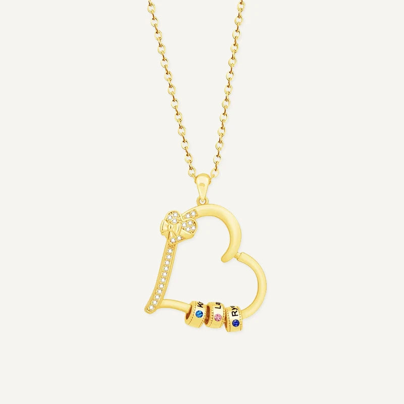 Collier Cœur Charm avec Prénoms et Pierres de Naissance Or