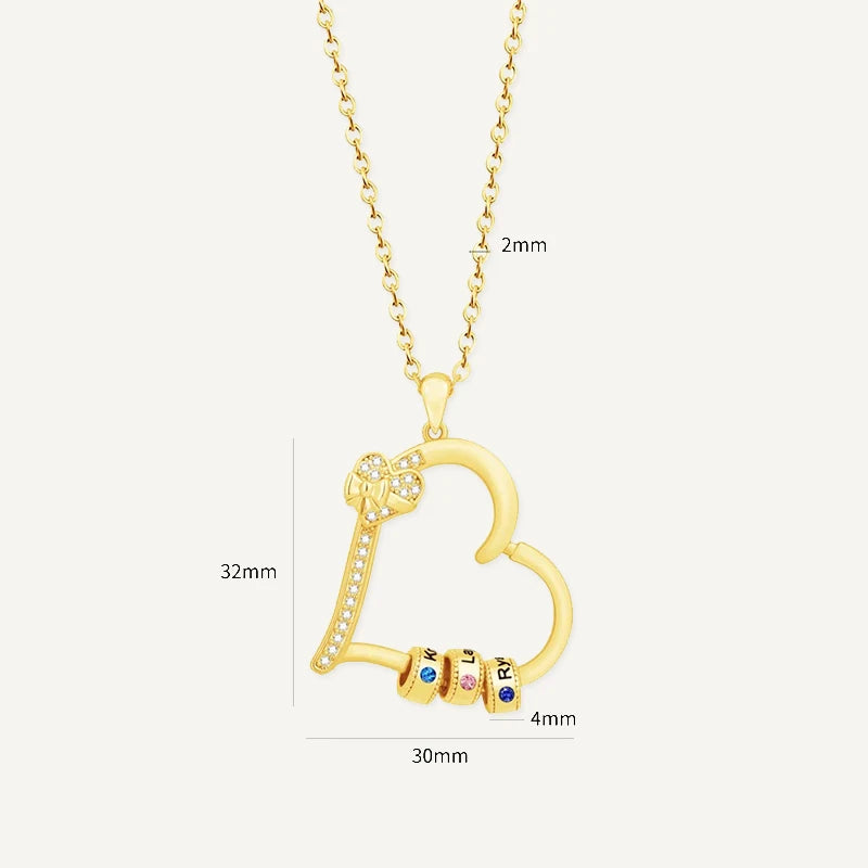 Collier Cœur Charm avec Prénoms et Pierres de Naissance Taille
