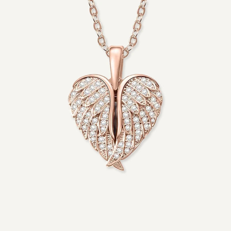 Collier Cœur Personnalisé avec Ailes d'Ange Or Rose
